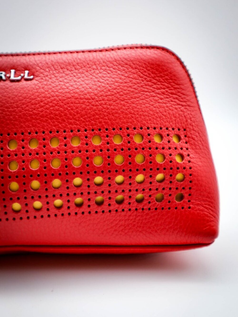 Ralph Lauren Leighton Make-up Cosmetics Bag Toiletries Case Pebbled Leather Red - Picture 3 of 11